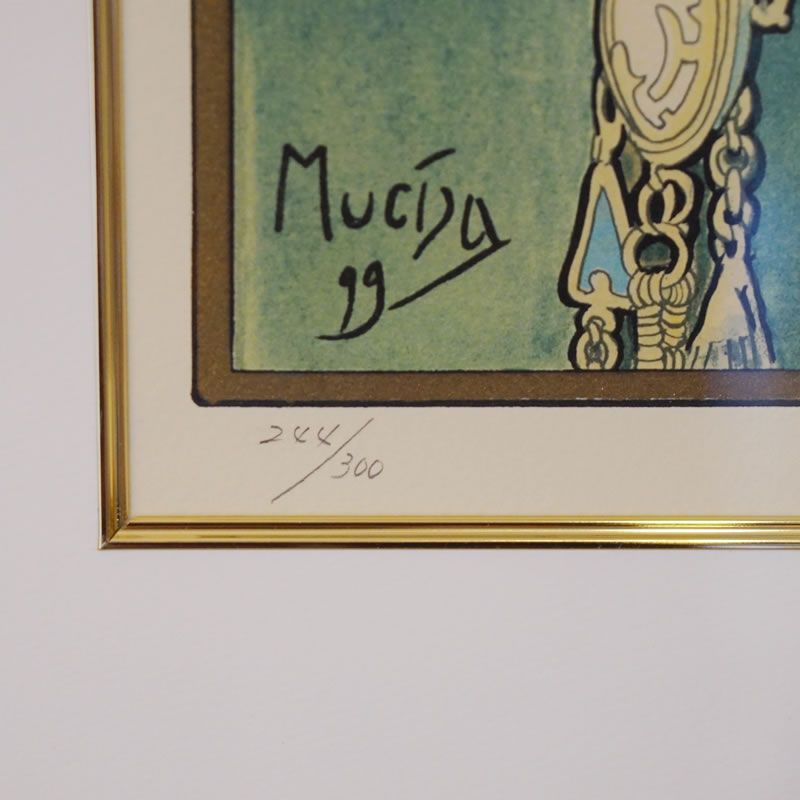 アルフォンス・ミュシャ　羽根ペン　リトグラフ　絵画　額縁　大型　美術品 ミュシャ『羽根ペン』 リトグラフ・送料無料・新品額装・UV