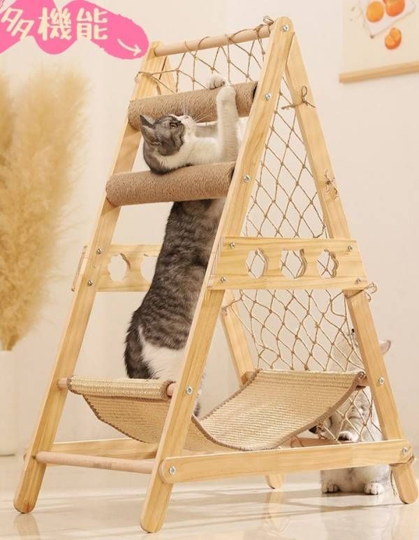 キャットタワー 木製 猫タワー 据え置き 省スペース 爪とぎ 麻紐 おしゃれ ハンモック キャットハウス 猫ハウス 運動不足 ストレス解消 安定