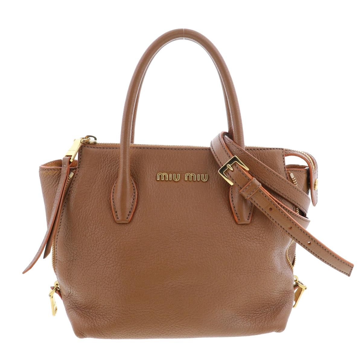 Miu Miuミュウミュウトートバッグ レザーブラウン ショルダー
