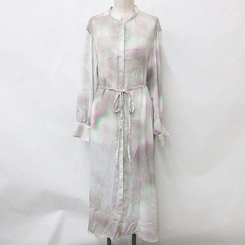 ハレ HARE ワンピース ロング 長袖 スタンドカラー プリーツ プリント  