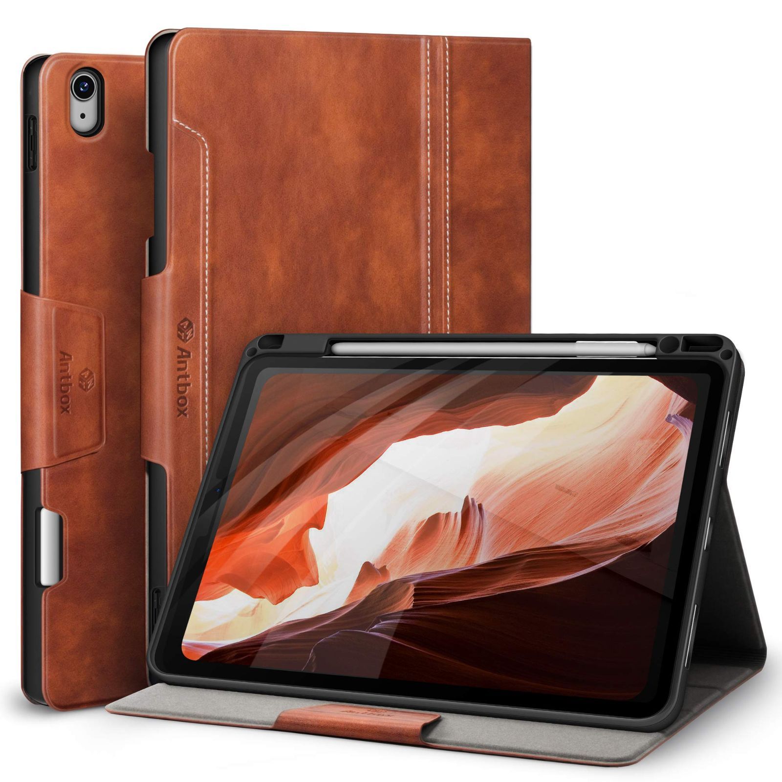 【新着商品】ケース ひび割れ防止 ケース 第4/5世代 ソフトPUレザー製 Air iPad iPad iPad オートスリープ対応 Air ホルダー ペンシル ケースカバー 2022/2020 Air第5/4世代 マルチスタンド機能付き(ブラ