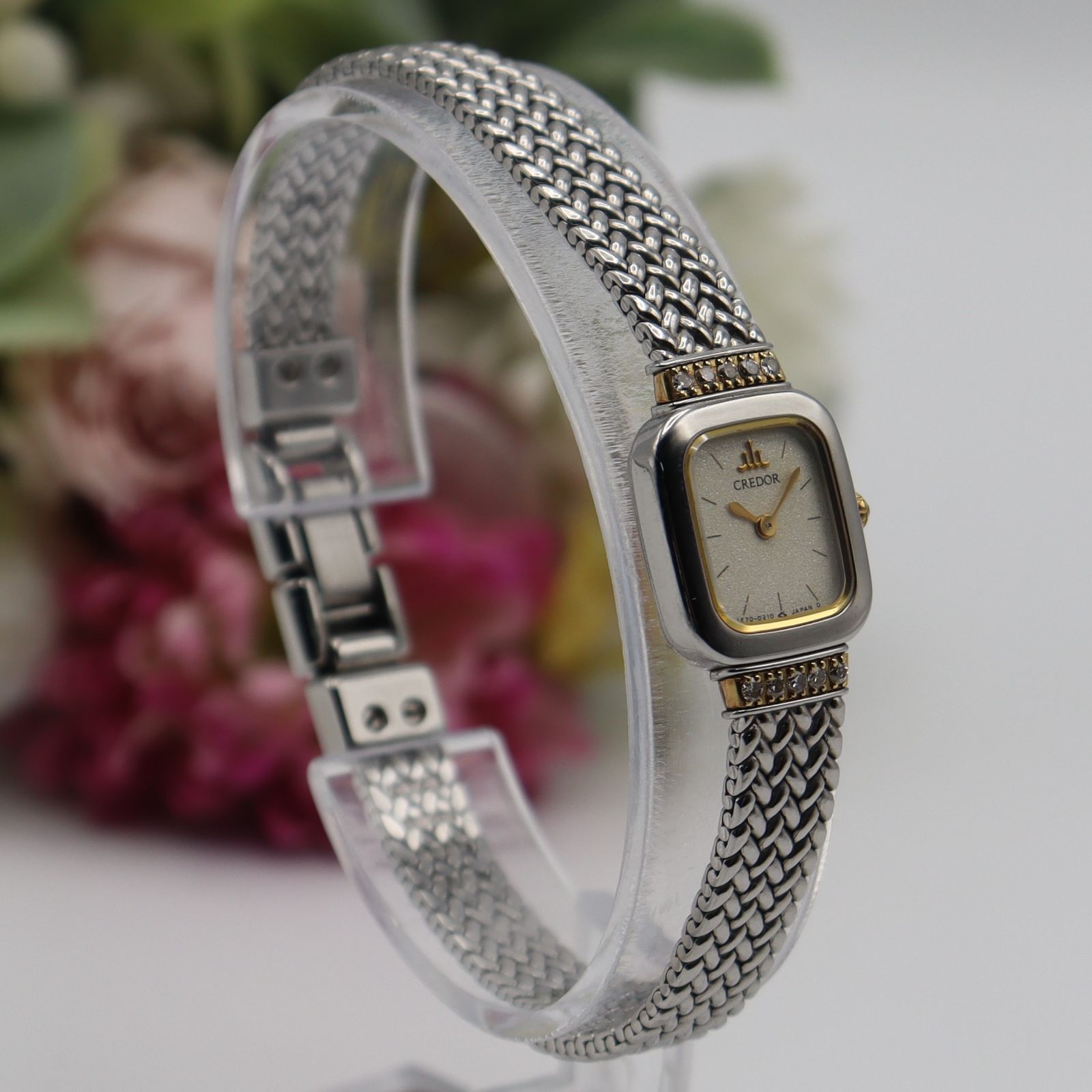 電池新品 セイコー クレドール 1E70-5130 クォーツ 10Pダイヤ 18KT+SS