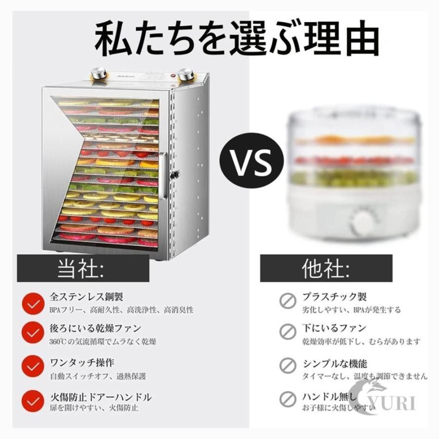 フードドライヤー 食品乾燥機 電気食品脱水機 野菜乾燥機 360°循環加熱