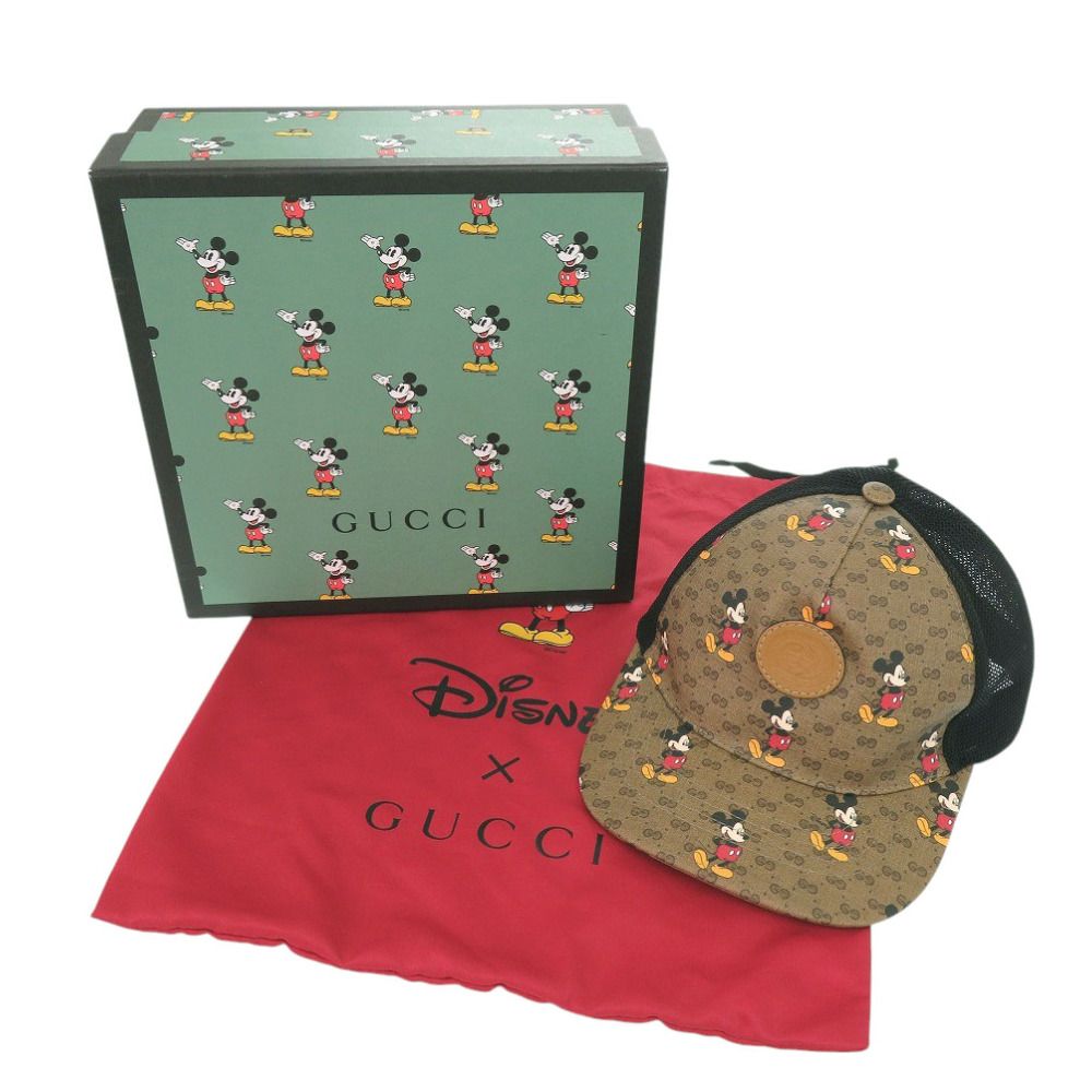 グッチ ディズニーコラボ ベースボールキャップ XS 56cm ミッキー 602979 ポリエステル コットン ブラウン 帽子 0458 GUCCI