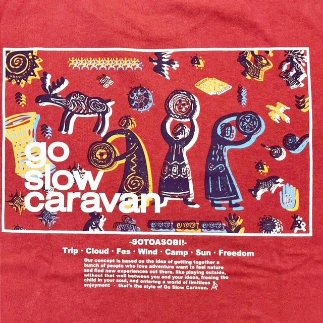 go slow caravan 民族祭り USA/C スクエア LOGO バックプリント ゆったり TEE ☆ゴースローキャラバン メンズ 男女兼用 ユニセックス 半袖 Tシャツ