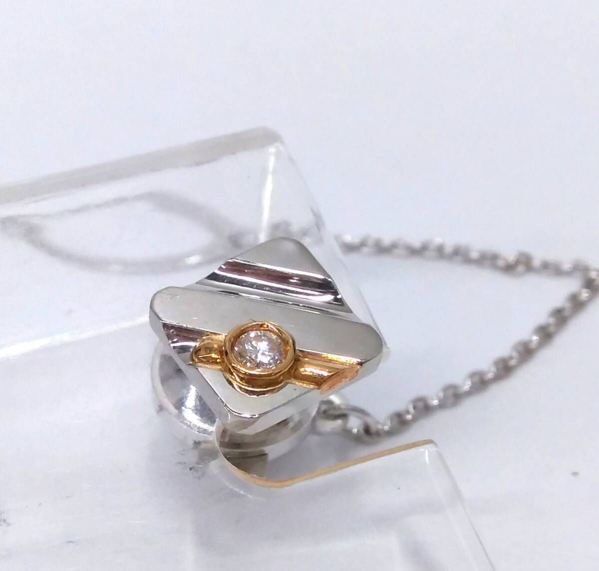 Pt850 K18 クリアストーン タイピン 約1cm×1cm 5.7g