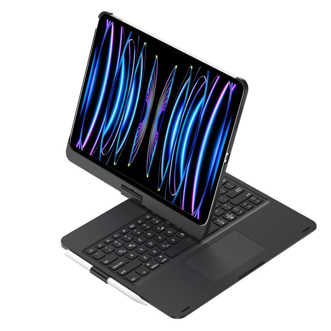 360度回転 iPad Pro 11インチ M 4 2025 キーボード タッチパッド搭載 iPadPro 11 キーボードケース 一体型 バックライト 折り畳み カバー トラックパッド Apple Pencil 充電 収納 黒