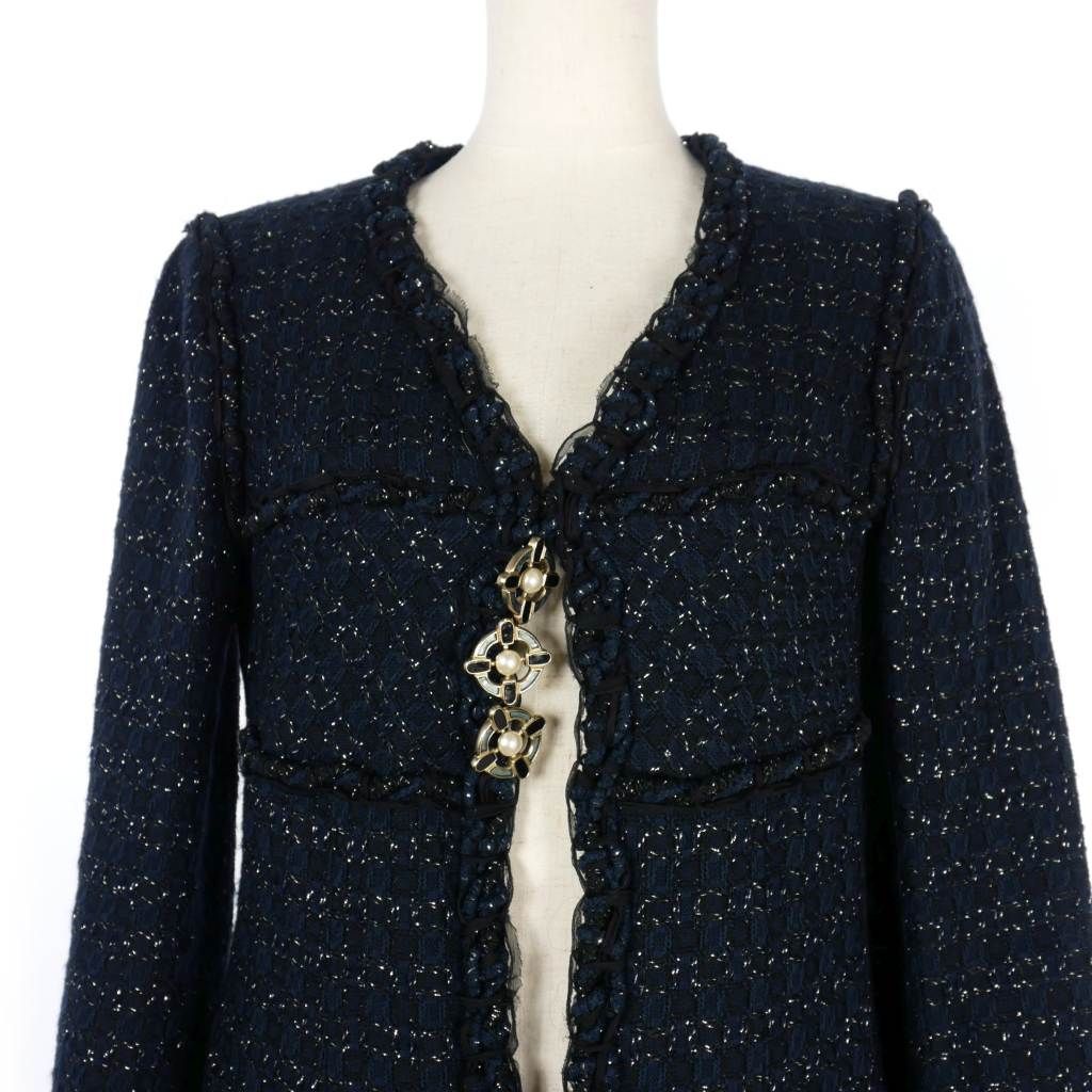 ビンテージ　CHANEL ネイビー ツイードジャケット　93年　サイズ42 ビンテージ CHANEL ネイビー ツイードジャケット 93年 サイズ42