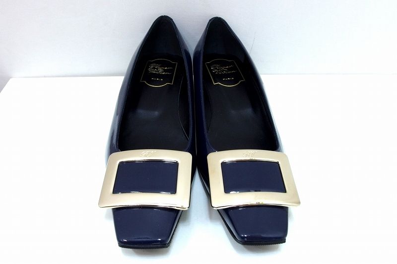 225391 Roger Vivier ロジェ ヴィヴィエ バレリーナ パテントレザー ローヒール パンプス スクエアバックル 36.5