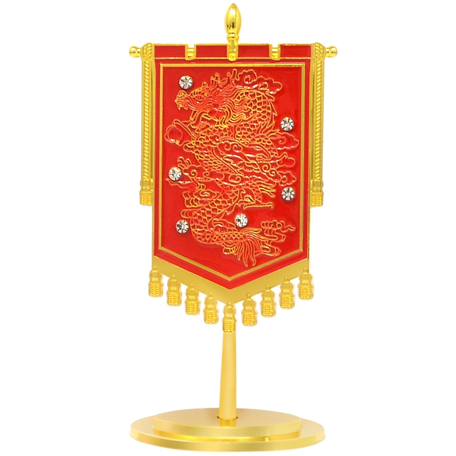 5.7*3.5*12.5cm イスイ YISHUI 置物 お守り 繁栄 旗 ドラゴン 生肖 神話 アクセサリー 招財 厄除け グッズ オフィス装飾品 2025
