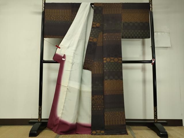 平和屋着物○極上 お召 横段吉祥花文 正絹 逸品 CAAV4708vp