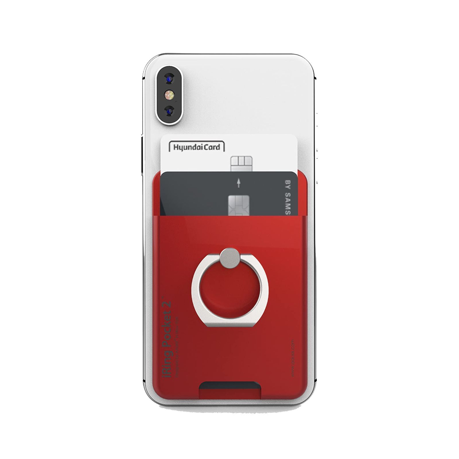 【在庫セール】レッド UMS-IR03PKRD2 セーフティグリップ＆ポータブルスタンド スマホ落下防止 アイリングポケット2 Pocket2 iRing AAUXX(オークス)