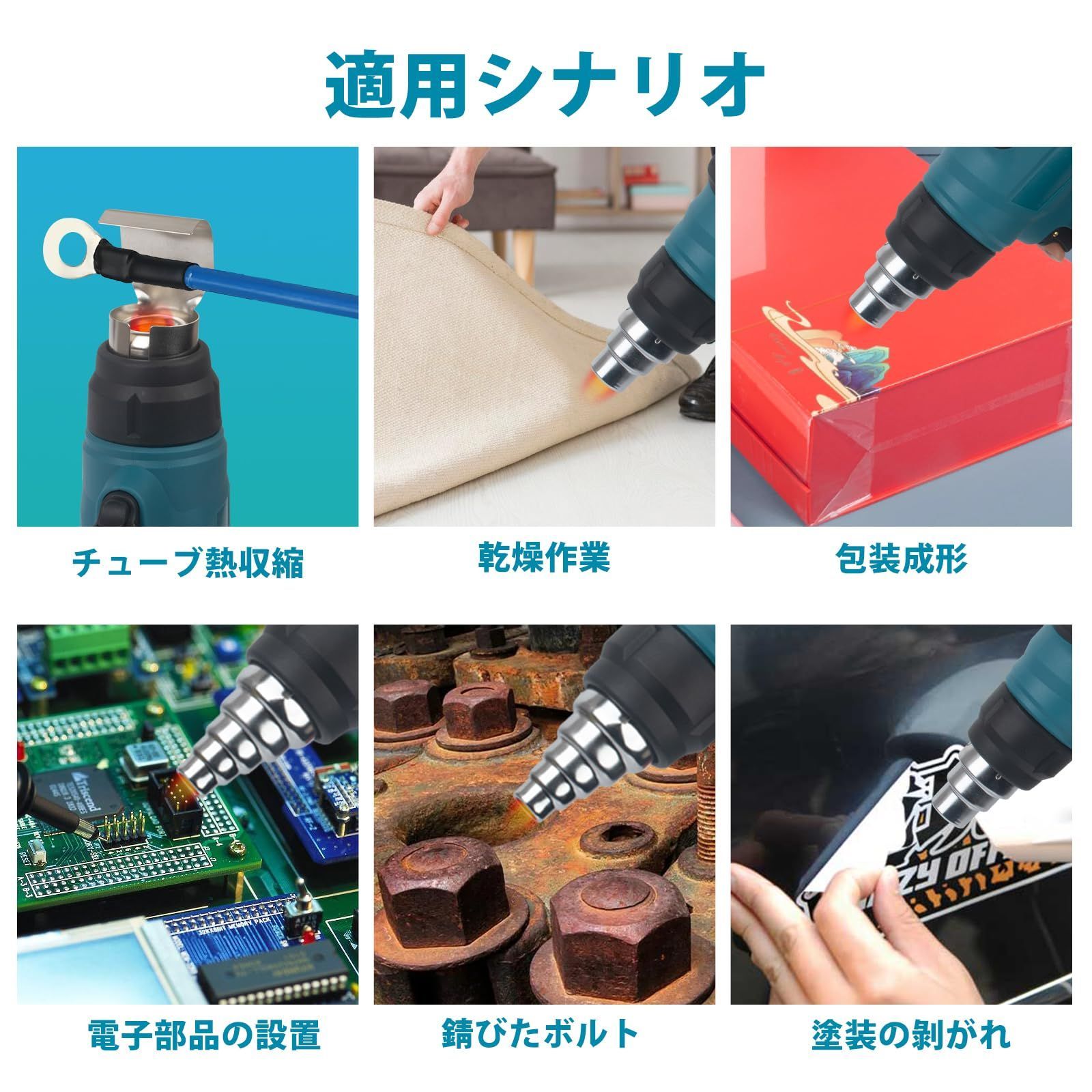 Sipake ヒートガン 小型 コードレス 充電式 熱風機 ホットガン 2段階風速 急速加温 30～550°C 「LCDディスプレイ・温度表示可能」 マキタ makita 互換 軟化 加工 ラベル 剥がし 収縮包装 乾燥 熱収縮チューブ PVC ノズル3本付き