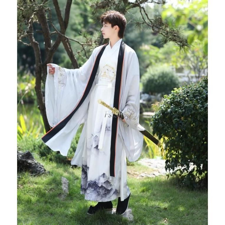 メンズ舞台ステージダンス衣装 唐装2点セットアップ演出服レディース古代コスプレ衣装ホワイト大人用