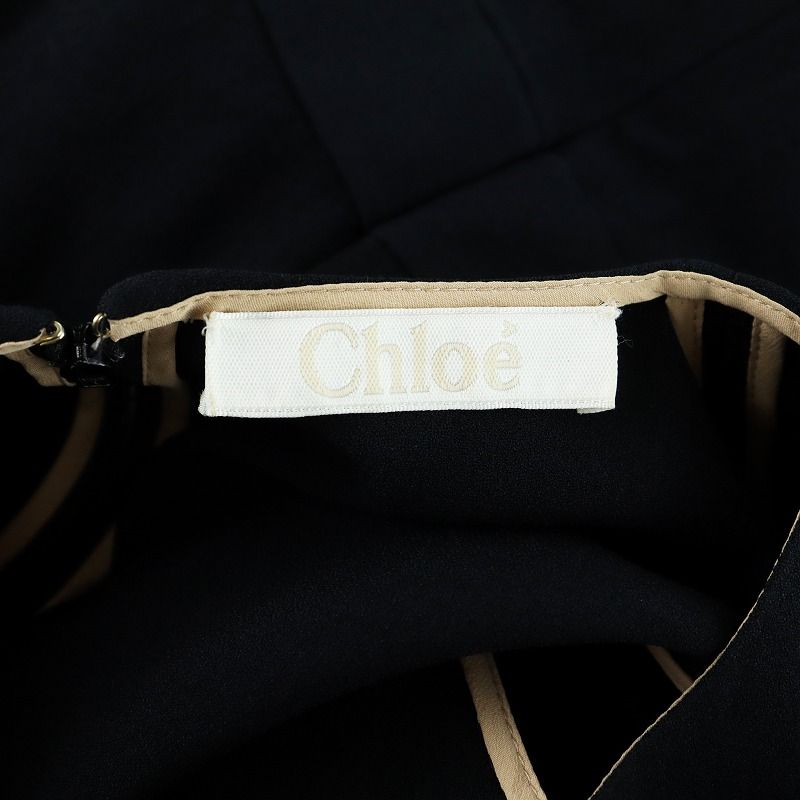 クロエ CHLOE ミドルワンピース ノースリーブ リボンベルト 36 M 黒 