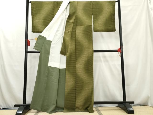 平和屋着物□上質な小紋 よろけ縞 鬼しぼ縮緬 正絹 逸品
