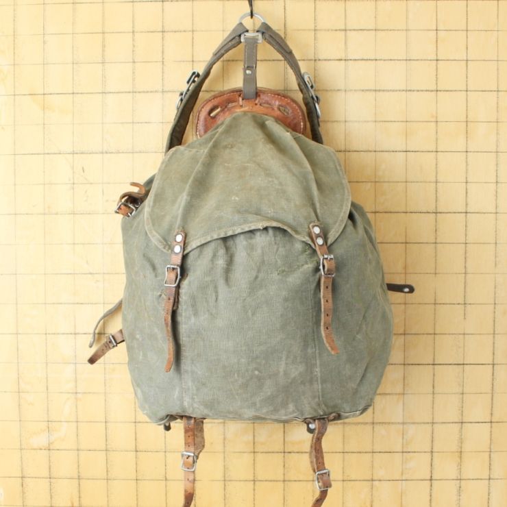 ドイツ軍 山岳部隊 バックパック キャンバス レザー カーキ ミリタリー