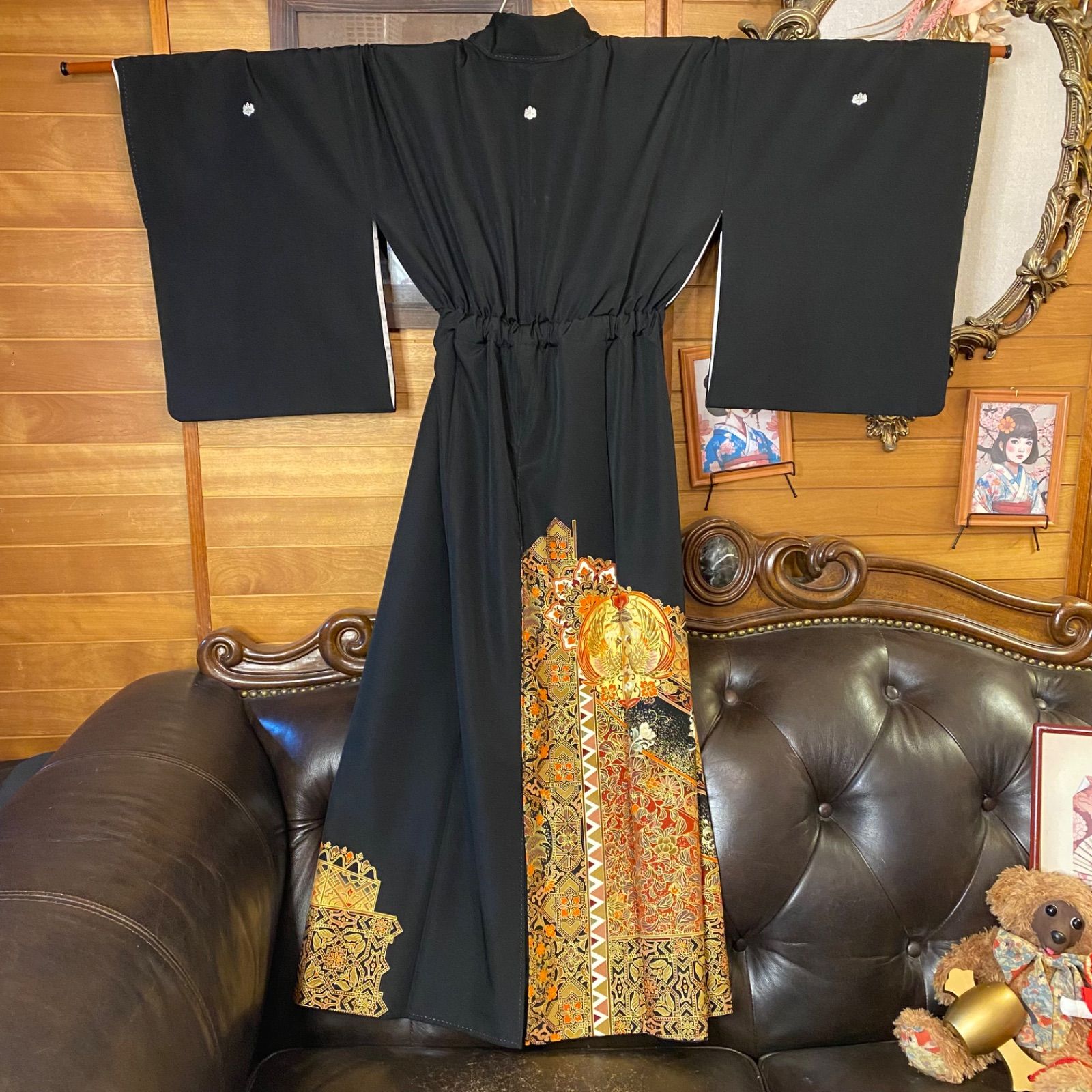 専用 着物リメイク 黒留袖 ロング ワンピース ドレス Aライン 八分袖