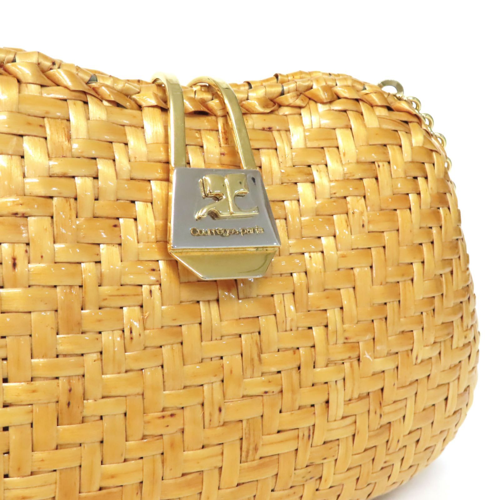 oe25104 美品 Courreges クレージュ ロゴ金具 籐 編み込み