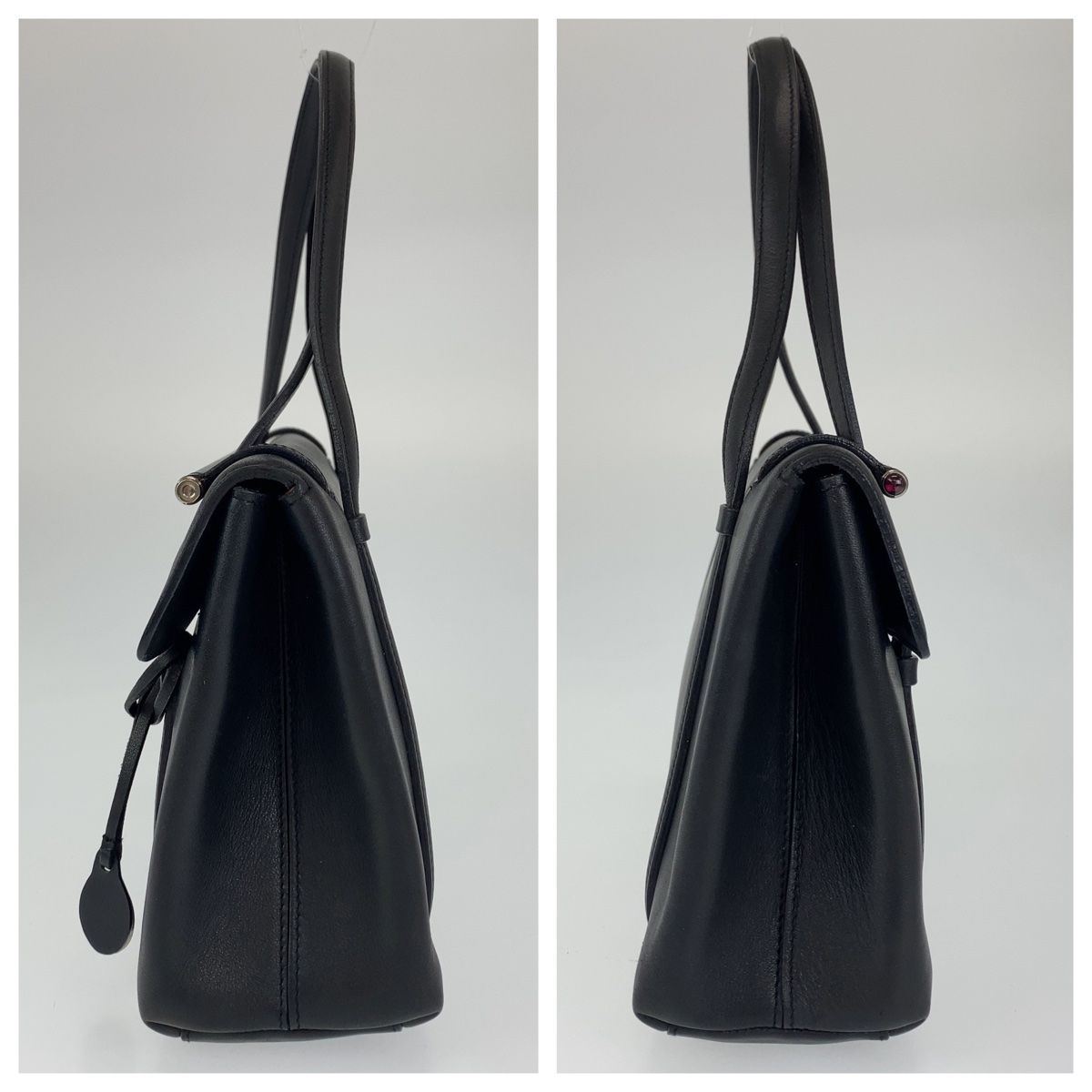 【美品】カルティエ　カボション　ハンドバッグ　シルバー金具　レザー　ブラック 美品 CARTIER カルティエ カボション ブラック 黒 シルバー金具 レザー