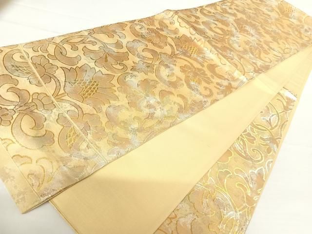 平和屋着物◎六通柄袋帯 更紗花文 金銀糸 正絹 逸品 AABA2033yx