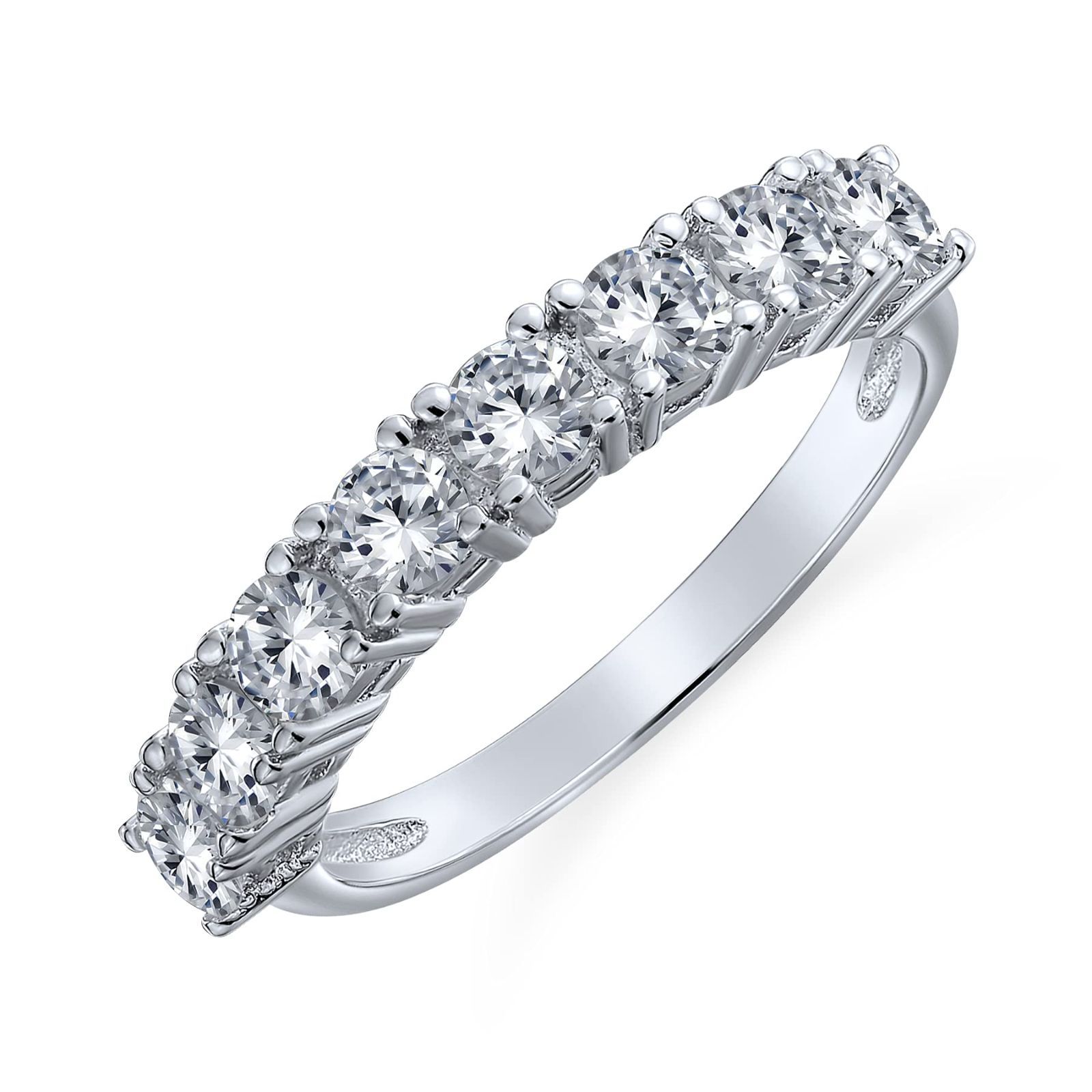 数量 女性.925スターリングシルバー3MMのための7ラウンドソリティアキュービックジルコニアAAA Jewelry CZスタッカブル記念日ウェディングバンドリング Bling