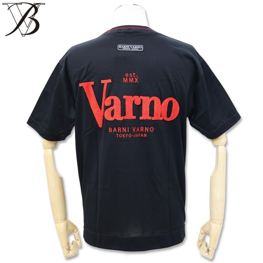 バーニヴァーノ 天竺 ロゴ サガラ 刺しゅう Tシャツ LLサイズ 黒/赤 