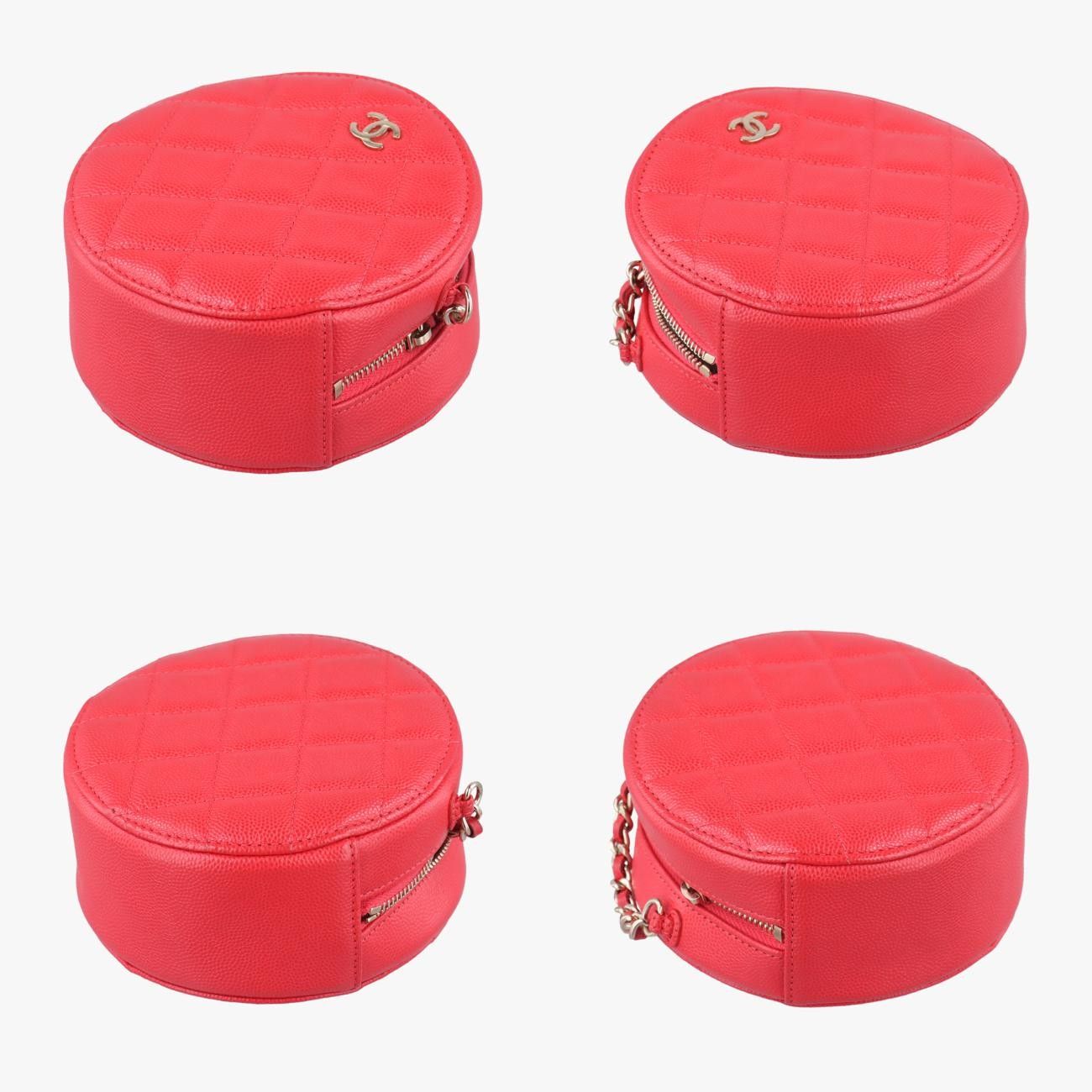 シャネルChanelロウンドアスアース リボンレッドキャビアスキンAP024529084335