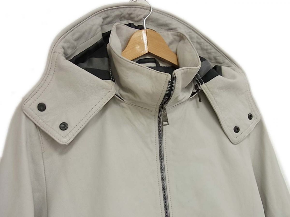 参考定価10万 BLACK LABEL CRESTBRIDGE レザー ジップアップ パーカージャケット グレー ブラックレーベル クレストブリッジ メンズ