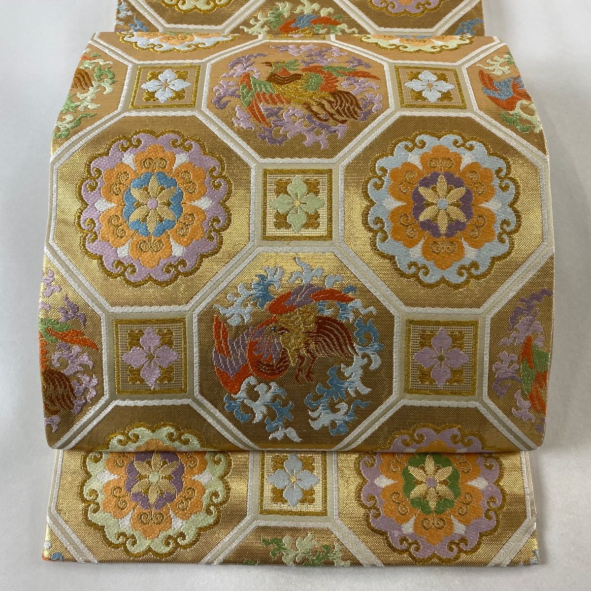 袋帯 美品 逸品 龍村美術織物 落款 瑞鳥唐草錦 箔 金糸 金色 六