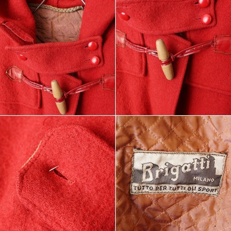 50s 60s Brigatti ウールダッフルコート レッド XL aw135 値札 safetec