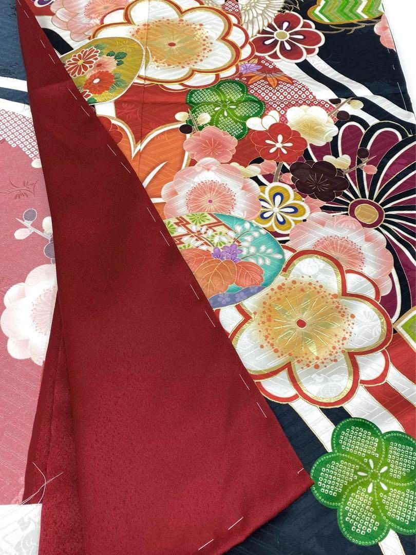 振袖 仮絵羽 金駒 金彩 紋意匠 正絹 未仕立て品 八掛付き MOK546