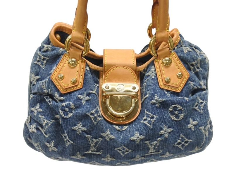 LOUIS VUITTON ルイヴィトン プリーティ ハンドバッグ M95020 モノグラム デニム レザー ブルー ゴールド金具 4b007162