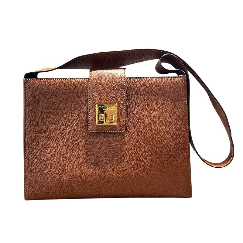 CELINE ブラウンレザー ショルダーバッグ セリーヌ CELINE ショルダーバッグ ブラウン レザー レディース