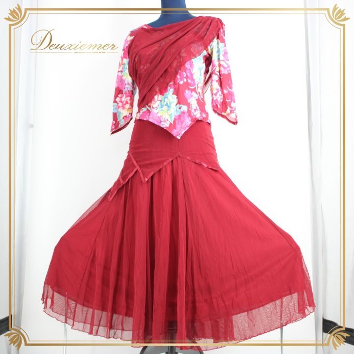 社交ダンス 衣装 スタンダード セットアップ 上下セット ツーピース レッスンウェア パーティ衣装 女性用 オールシーズン 赤 水色 花柄 ICHIOKU イチオク レッド系 ピンク系 ブルー系 フラワー