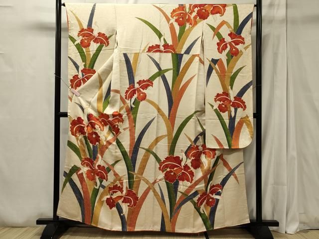振袖　アンティーク　金駒刺繍　金彩　華紋　成人式 晴れの日 着物 045a p 平和屋着物□豪華振袖 駒刺繍 草花文 金彩 正絹 逸品 CAAU6698xe