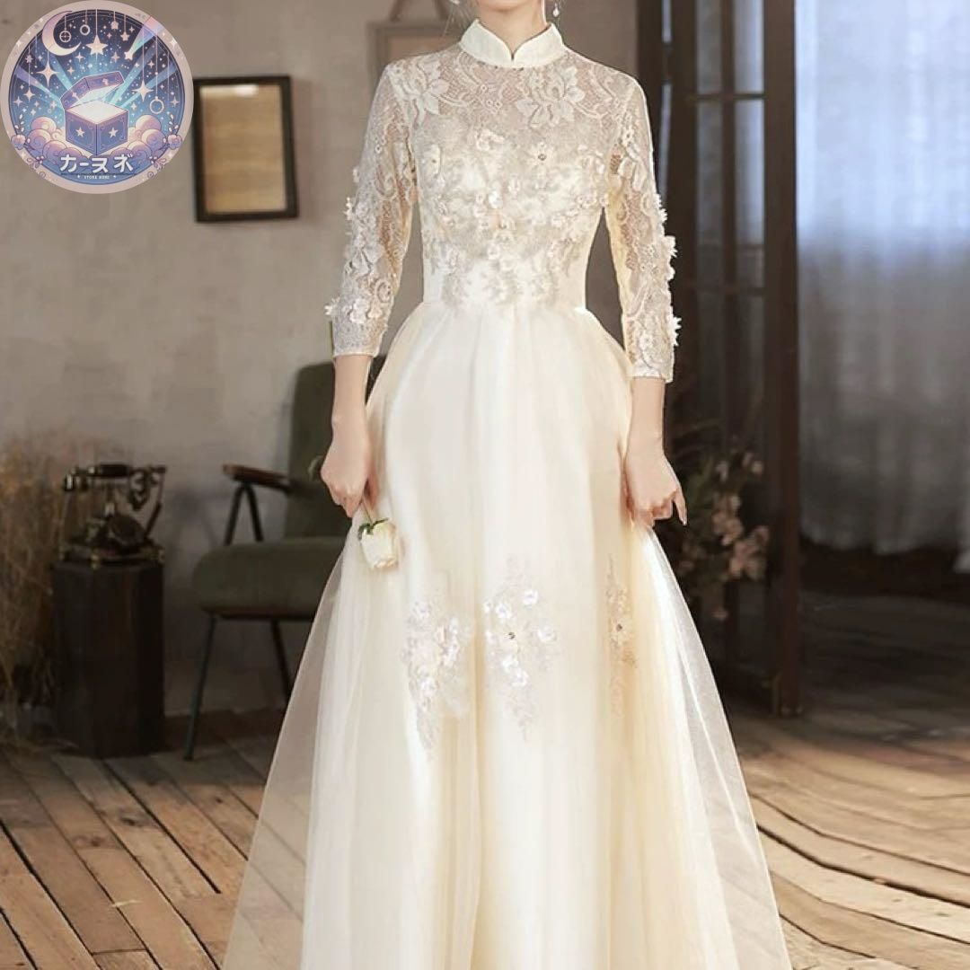 激安商品 新品未使用 花柄レースにお花のデザインが美しい 七分袖の スーツ・フォーマル・ドレス