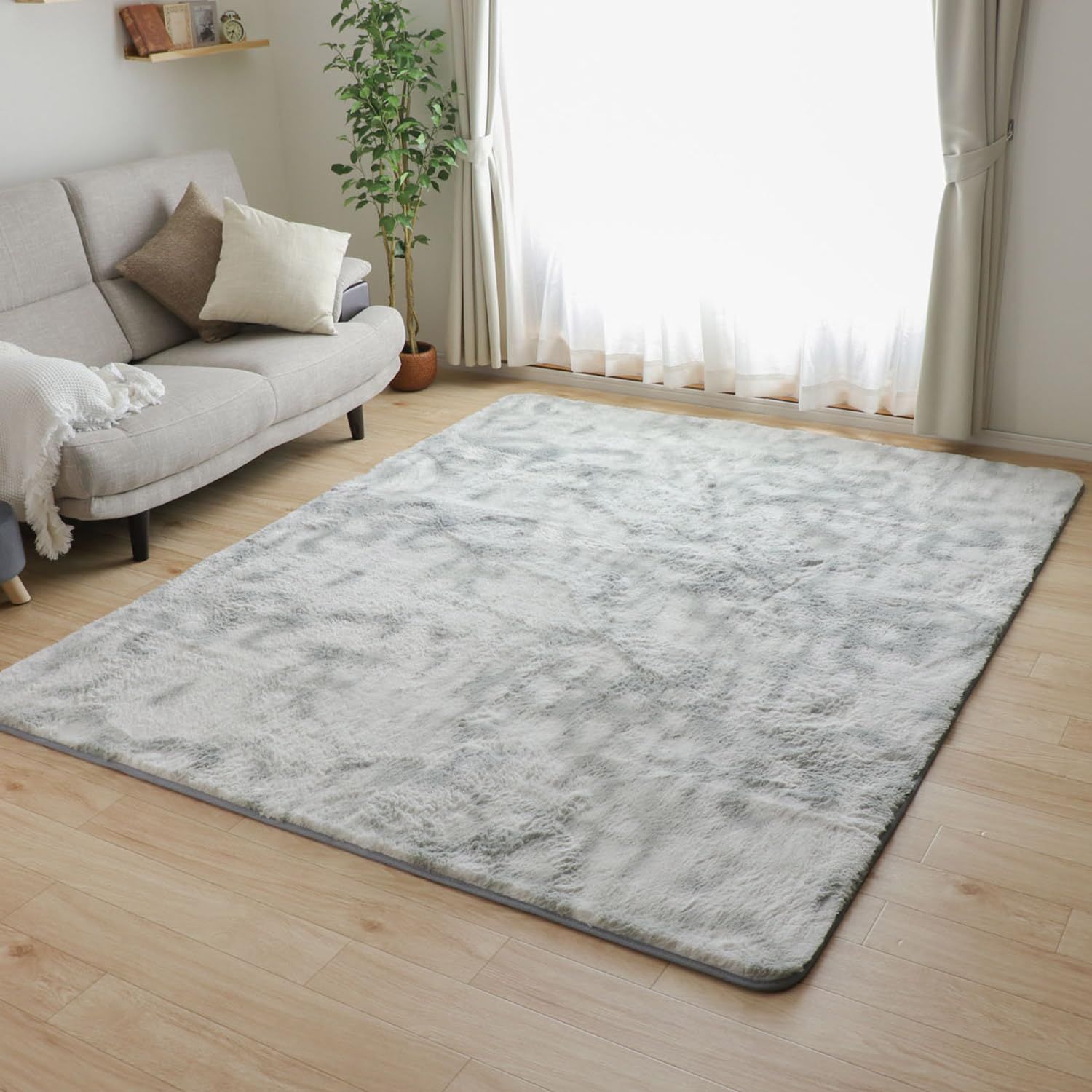 フリーリー シャギーラグ ラグ カーペット 200×200cm 約2畳 防ダニ 抗菌 防臭 厚手 滑り止め付 ホットカーペット対応 絨毯 絞り染めグレー