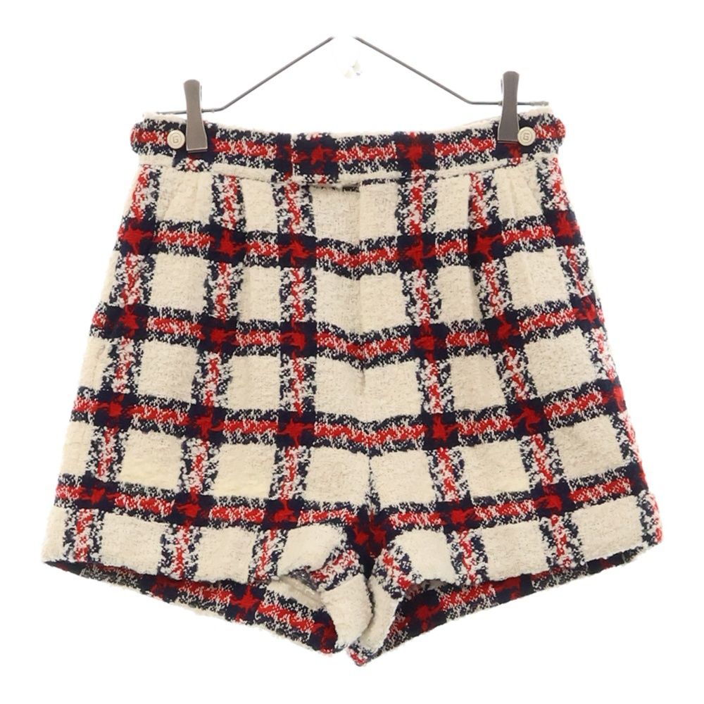 GUCCI グッチ 21AW チェック総柄 ツイード レディース キュロット ショートパンツ ホワイト|レッド|ネイビー 657877