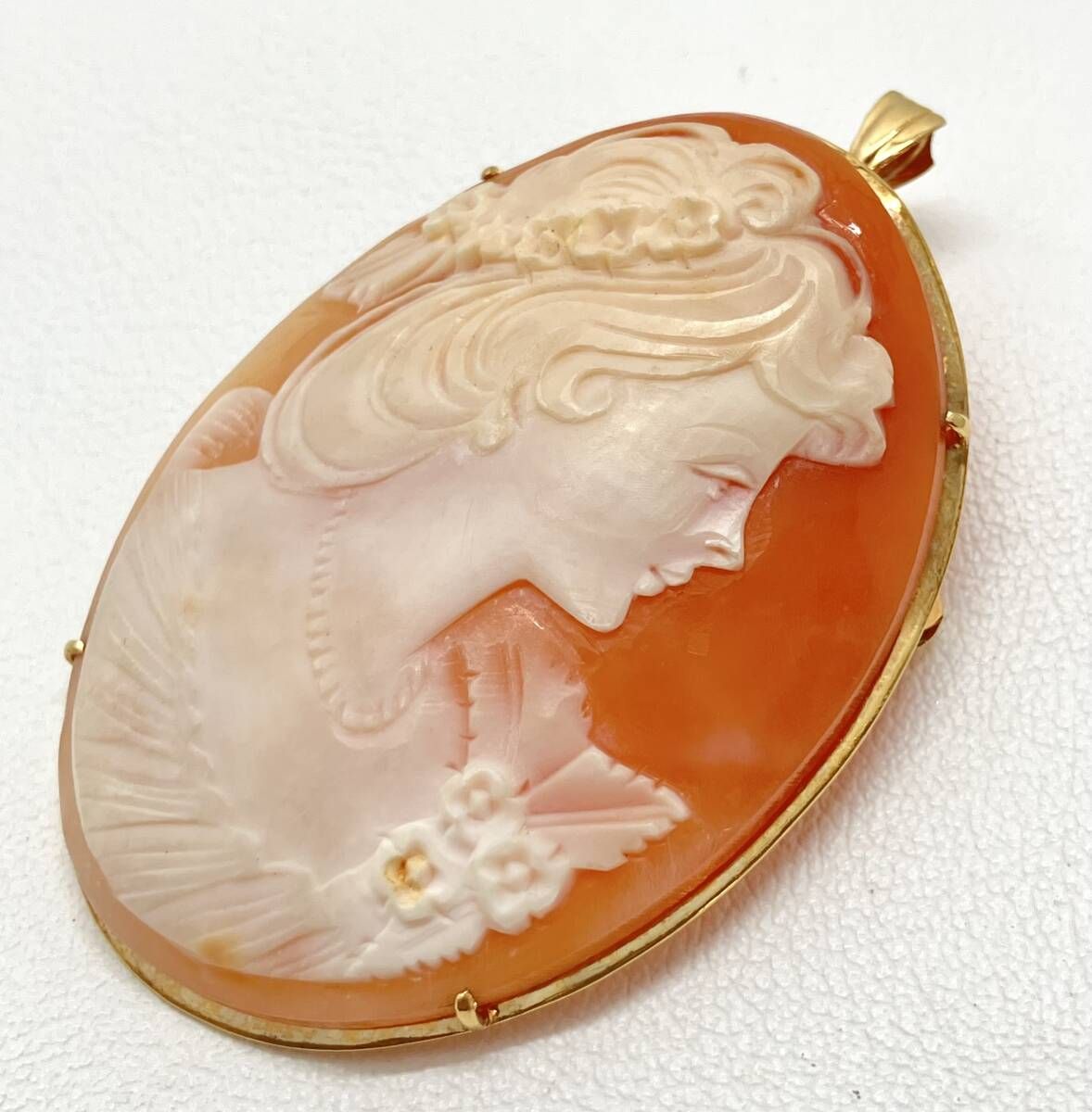 K18カメオトップ&ブローチ 新品未使用品 カメオ18金枠ブローチ