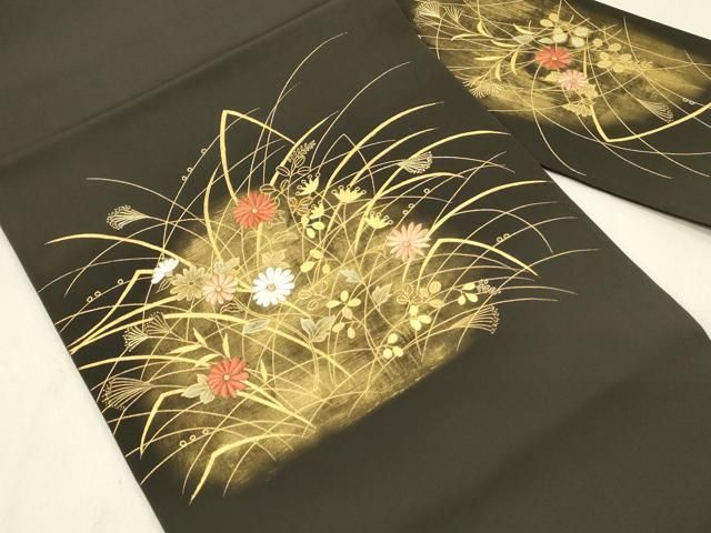 秋のおしゃれ用に】正絹 ちりめん染め名古屋帯 【秋のおしゃれ用に】☆