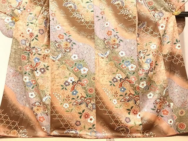 平和屋着物□豪華振袖 花蝶文 暈し染め 金銀彩 正絹 逸品