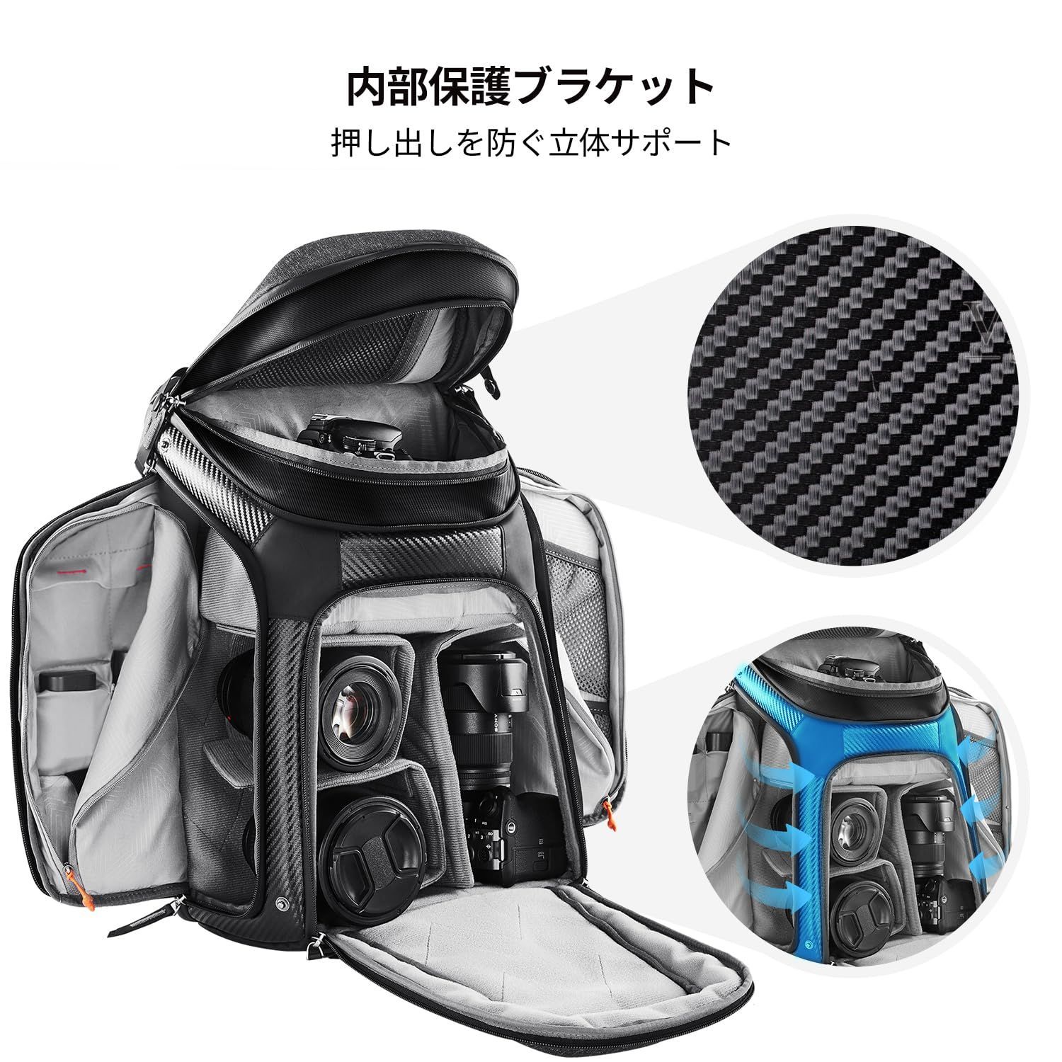 グレー-軽量化 [K&F Concept] カメラバッグ リュック バックパック 大