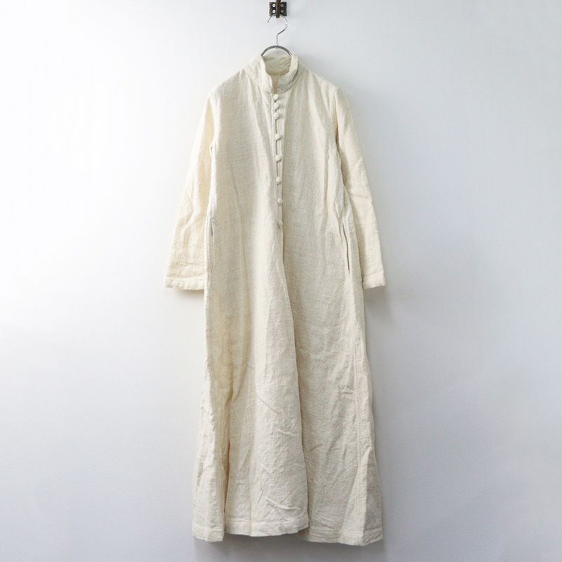 うさと USAATO 手織り天然草木染め スタンドカラーワンピース キナリ ドレス ロング フ 平織り ロング チュニック 2400014651454