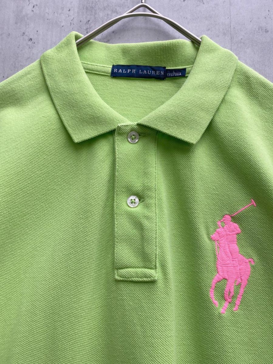ラルフローレン ビッグポニー ポロシャツ ロゴ 蛍光緑 XS Ralph 美品】y2k ラルフローレン ビックポニー ポロシャツ L グリーン