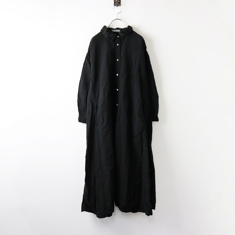 美品 ネストローブ リネン ギャザーロングワンピース ◆ブラック 2022SS ネストローブ nest Robe リネンギャザーカラーワンピース F