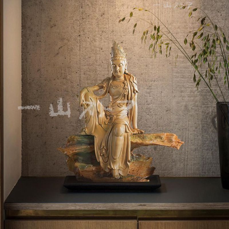 上品 自在観音菩薩禅意仏像置物 職人手作り