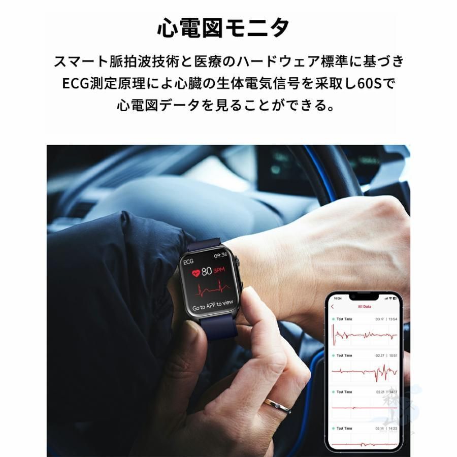 スマートウォッチ 心電図PPG+ECG 血糖値 血圧測定 心拍数 血中酸素 通話機能 LINE着信通知 健康管理 体温監視 睡眠検測 日本語対応 日本製センサー 多種認証済み スマートウォッチ ECG PPG 血液成分分析 心電図 音声通話 血糖値測定