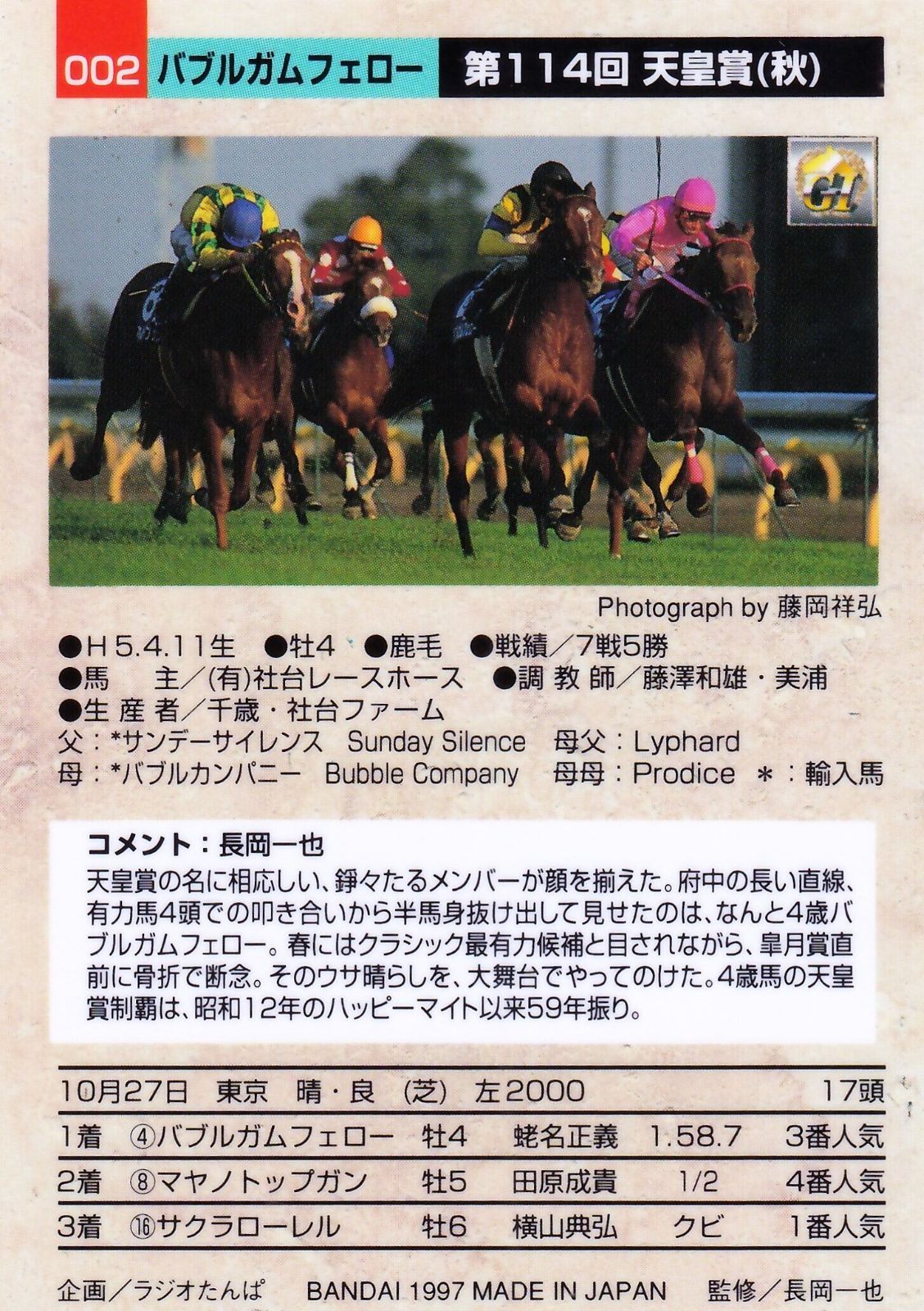 【競馬写真】バブルガムフェロー【第114回天皇賞(秋)G1】 4Kリマスター】1996年 天皇賞（秋）（GⅠ） | バブルガム