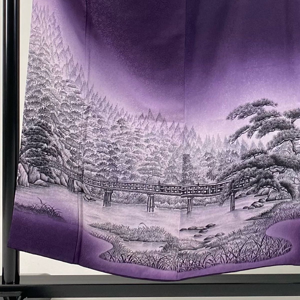 訪問着 身丈157cm 裄丈64cm M 袷 落款 風景 松梅 薄紫 正絹 美品 秀品 【中古】